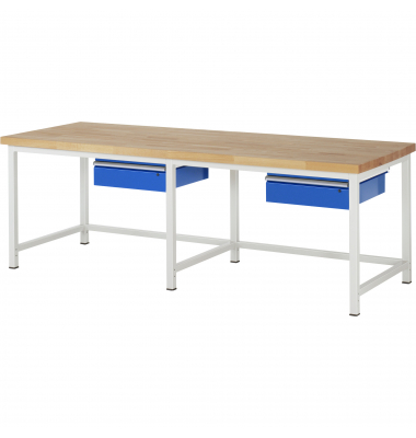RAU Werkbank 2500x900x840-1040mm 2xSchublade-TA l.gre.bl