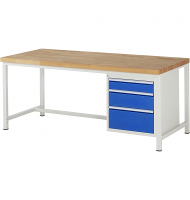 RAU Werkbank 2000x900x840-1040mm 3xSchublade-TA l.gre.bl