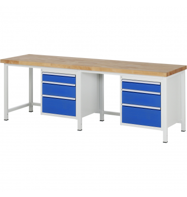 RAU Werkbank 2500x700x840-1040mm 6xSchublade-TA l.gre.bl