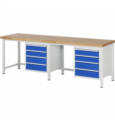 RAU Werkbank 2500x700x840-1040mm 8xSchublade-TA l.gre.bl
