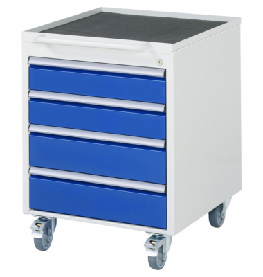 Rollcontainer 536A11 7000, enzianblau/lichtgrau, 4 Schubladen, Stahl, pulverbeschichtet, abschlie&szlig;bar