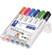 Boardmarker Lumocolor 351, 351-WP6-1, Etui, orange, pink, hellblau, blau, hellgr&uuml;n, schwarz, 2mm Rundspitze