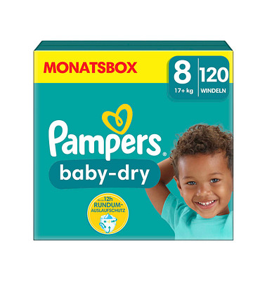 Windeln baby-dry™ Monatsbox Größe Gr. 8 (17+ kg) für Kids und Teens (4-12 Jahre)