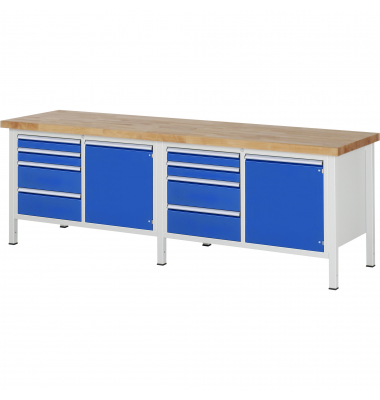 RAU Werkbank 2500x700x840-1040mm 8xSchublade-TA 2xTür l.gre.bl