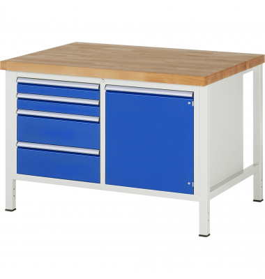 RAU Werkbank 1250x900x840-1040mm 4xSchublade-TA 1xTür l.gre.bl