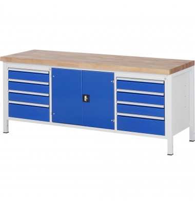 RAU Werkbank 2000x700x840-1040mm 8xSchublade-TA 1xTür l.gre.bl