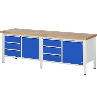 RAU Werkbank 2500x700x840-1040mm 6xSchublade-TA 2xTür l.gre.bl