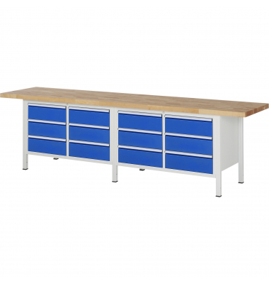 RAU Werkbank 3000x700x840-1040mm 12xSchublade-TA l.gre.bl