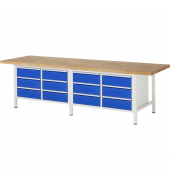RAU Werkbank 3000x900x840-1040mm 12xSchublade-TA l.gre.bl