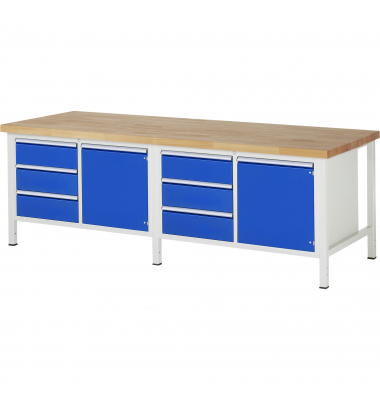 RAU Werkbank 2500x900x840-1040mm 6xSchublade-TA 2xTür l.gre.bl