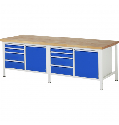 RAU Werkbank 2500x900x840-1040mm 8xSchublade-TA 2xTür l.gre.bl