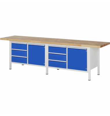 RAU Werkbank 3000x700x840-1040mm 6xSchublade-TA 2xTür l.gre.bl