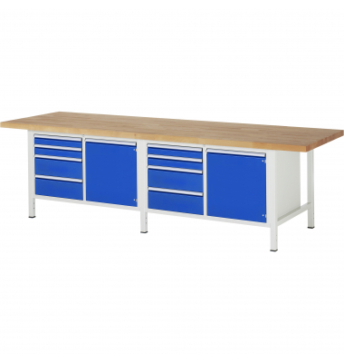 RAU Werkbank 3000x900x840-1040mm 8xSchublade-TA 2xTür l.gre.bl