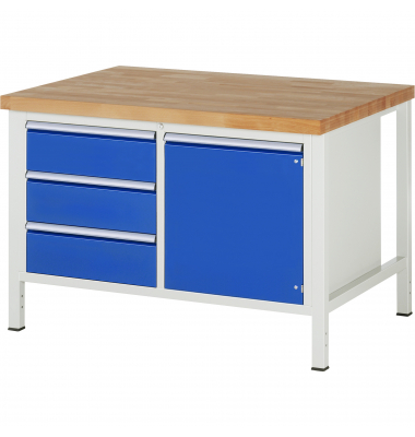 RAU Werkbank 1250x900x840-1040mm 3xSchublade-TA 1xTür l.gre.bl