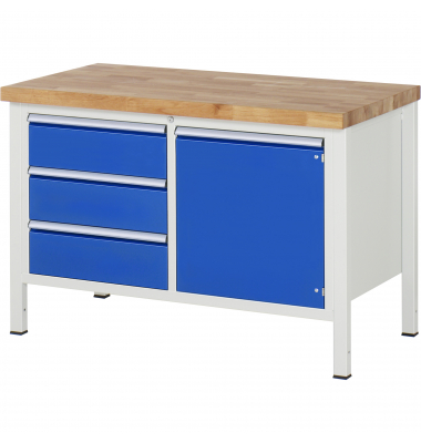 RAU Werkbank 1250x700x840-1040mm 3xSchublade-TA 1xTür l.gre.bl