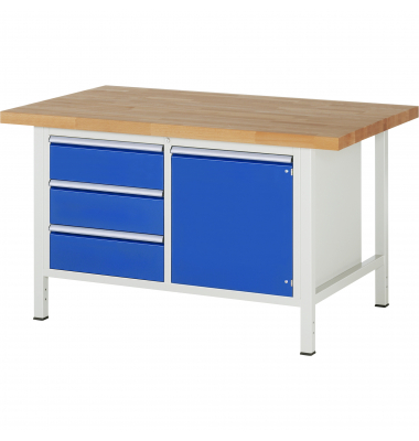 RAU Werkbank 1500x900x840-1040mm 3xSchublade-TA 1xTür l.gre.bl