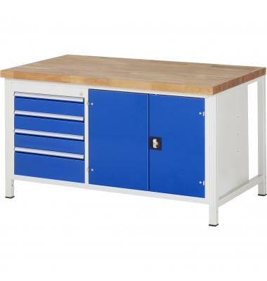 RAU Werkbank 1500x900x840-1040mm 4xSchublade-TA 1xTür l.gre.bl