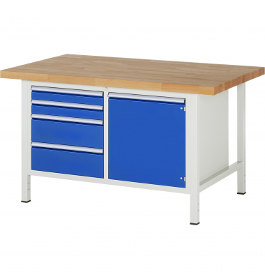 RAU Werkbank 1500x900x840-1040mm 4xSchublade-TA 1xTür l.gre.bl