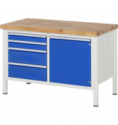 RAU Werkbank 1250x700x840-1040mm 4xSchublade-TA 1xTür l.gre.bl