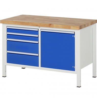 RAU Werkbank 1250x700x840-1040mm 4xSchublade-TA 1xTür l.gre.bl
