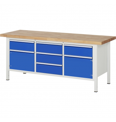 RAU Werkbank 2000x700x840-1040mm 5xSchublade-TA 2xTür l.gre.bl