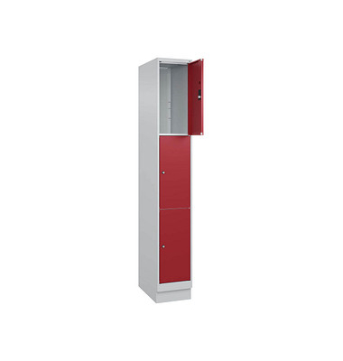 Schließfachschrank Classic PLUS lichtgrau, rubinrot 080020-103 S10001, 3 Schließfächer 30,0 x 50,0 x 195,0 cm