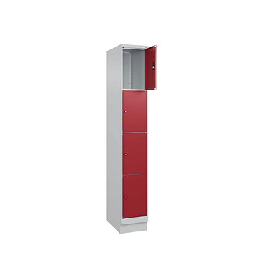Schließfachschrank Classic PLUS lichtgrau, rubinrot 080020-104 S10001, 4 Schließfächer 30,0 x 50,0 x 185,0 cm