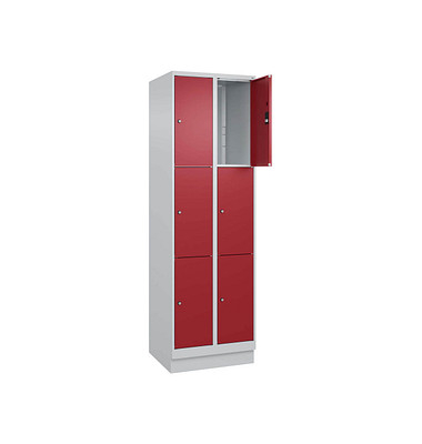 Schließfachschrank Classic PLUS lichtgrau, rubinrot 080020-203 S10001, 6 Schließfächer 60,0 x 50,0 x 195,0 cm