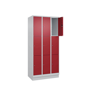 Schließfachschrank Classic PLUS lichtgrau, rubinrot 080020-303 S10001, 9 Schließfächer 90,0 x 50,0 x 195,0 cm