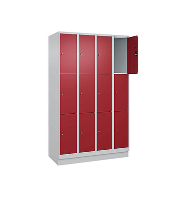 Schließfachschrank Classic PLUS lichtgrau, rubinrot 080020-403 S10001, 12 Schließfächer 120,0 x 50,0 x 195,0 cm
