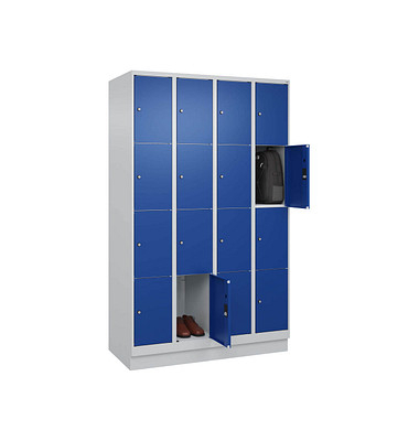 Schließfachschrank Classic PLUS enzianblau, lichtgrau 080020-404 S10003, 16 Schließfächer 120,0 x 50,0 x 185,0 cm