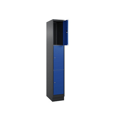 Schließfachschrank Classic PLUS enzianblau, schwarzgrau 080020-103 S10024, 3 Schließfächer 30,0 x 50,0 x 195,0 cm