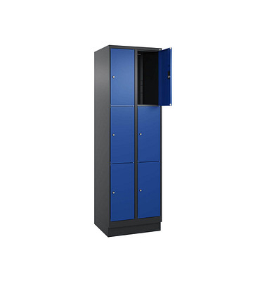 Schließfachschrank Classic PLUS enzianblau, schwarzgrau 080020-203 S10029, 6 Schließfächer 60,0 x 50,0 x 195,0 cm