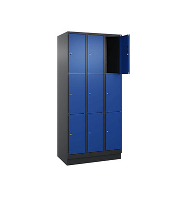 Schließfachschrank Classic PLUS enzianblau, schwarzgrau 080020-303 S10030, 9 Schließfächer 90,0 x 50,0 x 195,0 cm