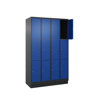 Schließfachschrank Classic PLUS enzianblau, schwarzgrau 080020-403 S10031, 12 Schließfächer 120,0 x 50,0 x 195,0 cm