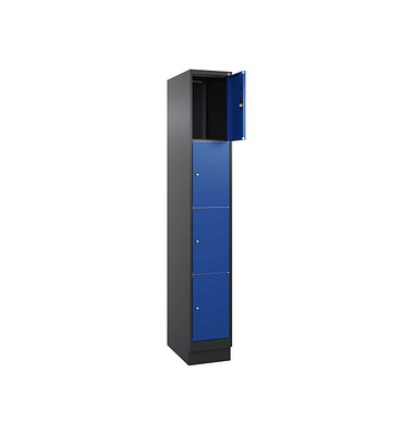 Schließfachschrank Classic PLUS enzianblau, schwarzgrau 080020-104 S10030, 4 Schließfächer 30,0 x 50,0 x 185,0 cm
