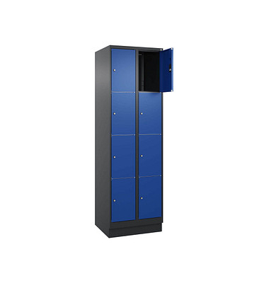 Schließfachschrank Classic PLUS enzianblau, schwarzgrau 080020-204 S10035, 8 Schließfächer 60,0 x 50,0 x 185,0 cm
