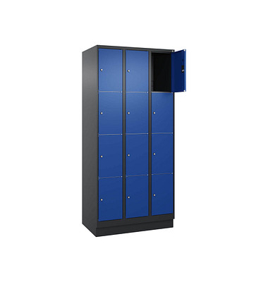Schließfachschrank Classic PLUS enzianblau, schwarzgrau 080020-304 S10038, 4 Schließfächer 90,0 x 50,0 x 185,0 cm