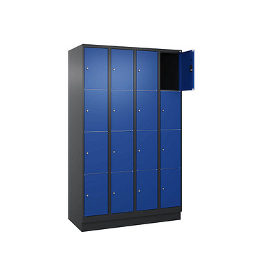 Schließfachschrank Classic PLUS enzianblau, schwarzgrau 080020-404 S10034, 16 Schließfächer 120,0 x 50,0 x 185,0 cm