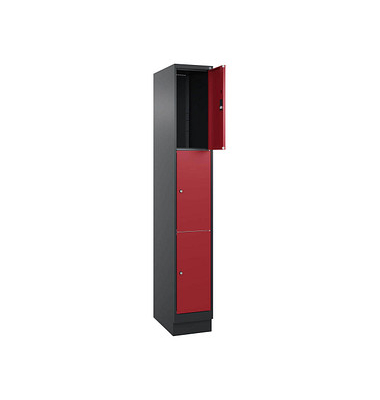 Schließfachschrank Classic PLUS rubinrot, schwarzgrau 080020-103 S10025, 3 Schließfächer 30,0 x 50,0 x 195,0 cm