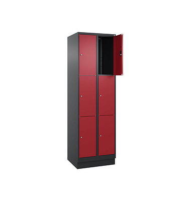 Schließfachschrank Classic PLUS rubinrot, schwarzgrau 080020-203 S10030, 6 Schließfächer 60,0 x 50,0 x 195,0 cm