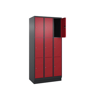 Schließfachschrank Classic PLUS rubinrot, schwarzgrau 080020-303 S10031, 9 Schließfächer 90,0 x 50,0 x 195,0 cm