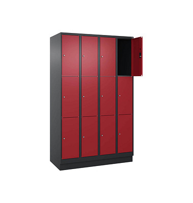 Schließfachschrank Classic PLUS rubinrot, schwarzgrau 080020-403 S10032, 12 Schließfächer 120,0 x 50,0 x 195,0 cm