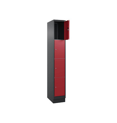 Schließfachschrank Classic PLUS rubinrot, schwarzgrau 080020-104 S10031, 4 Schließfächer 30,0 x 50,0 x 185,0 cm