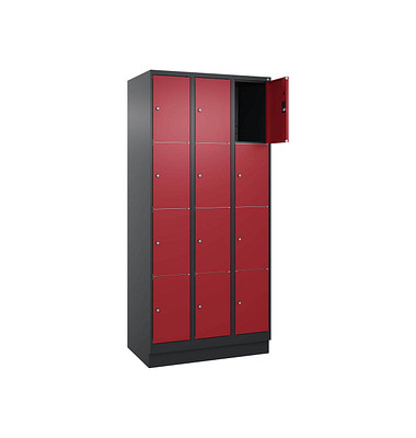 Schließfachschrank Classic PLUS rubinrot, schwarzgrau 080020-304 S10039, 4 Schließfächer 90,0 x 50,0 x 185,0 cm