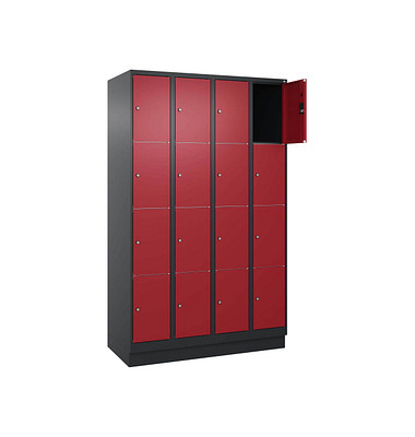 Schließfachschrank Classic PLUS rubinrot, schwarzgrau 080020-404 S10035, 16 Schließfächer 120,0 x 50,0 x 185,0 cm