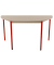 Schreibtisch, 74cm (H), 140x70cm (BxT), halbrund, grau / rot