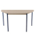 Schreibtisch, 74cm (H), 140x70cm (BxT), halbrund, grau / blau
