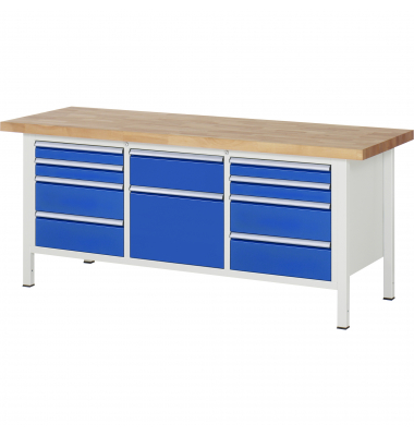 RAU Werkbank 2000x700x840-1040mm 10xSchublade-TA l.gre.bl
