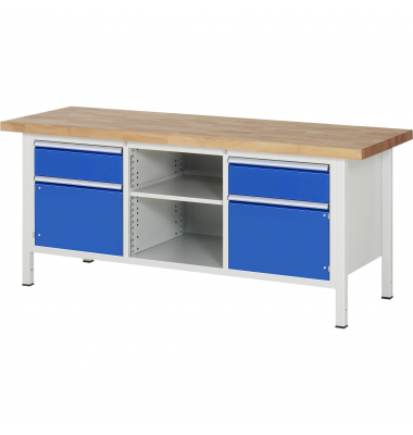 RAU Werkbank 2000x700x840-1040mm 2xSchublade-TA 2xTür l.gre.bl